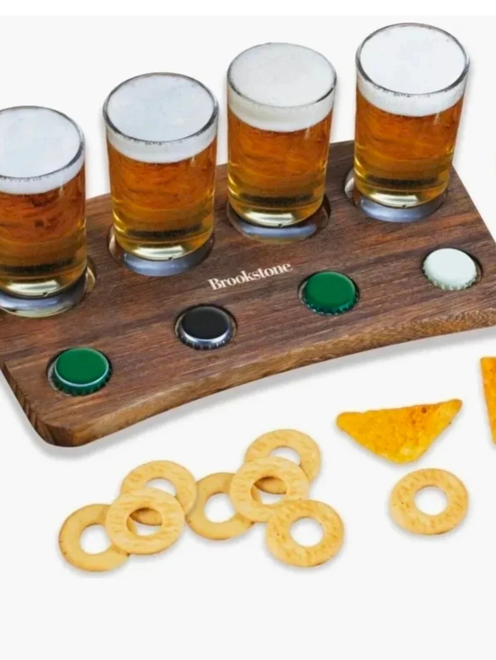 Brookstone Craft Beer Flight Set With 4 Glasses (5 Oz) & Flight Board, Lager IPA